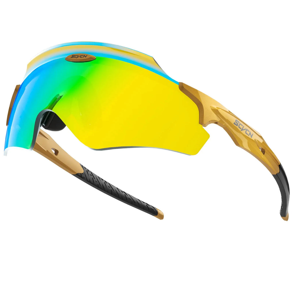 Frameless integrated lens sports goggles in a colourful style for wind protection during cycling and motocross.