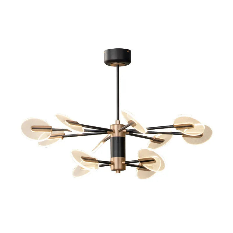 Nordic style iron LED chandelier with acrylic elements for dining room and living room illumination