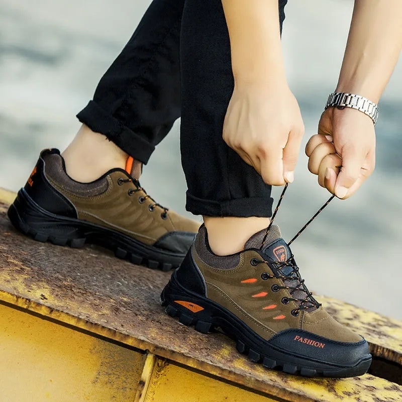 Men's suede hiking sneakers with rubber sole and mid-top design in multiple colour options