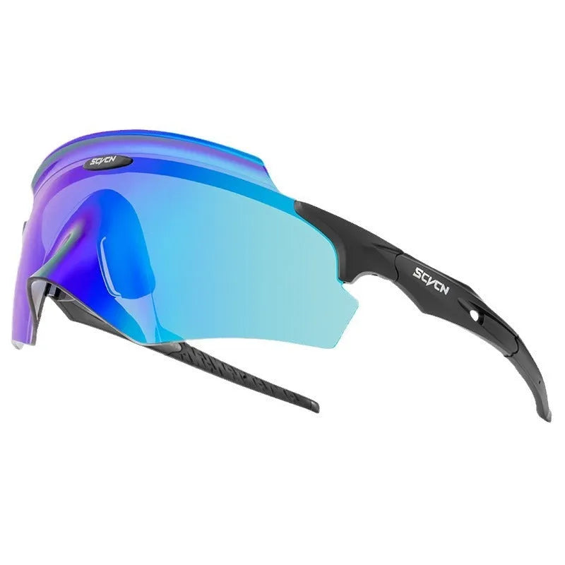 Frameless integrated lens sports goggles in a colourful style for wind protection during cycling and motocross.