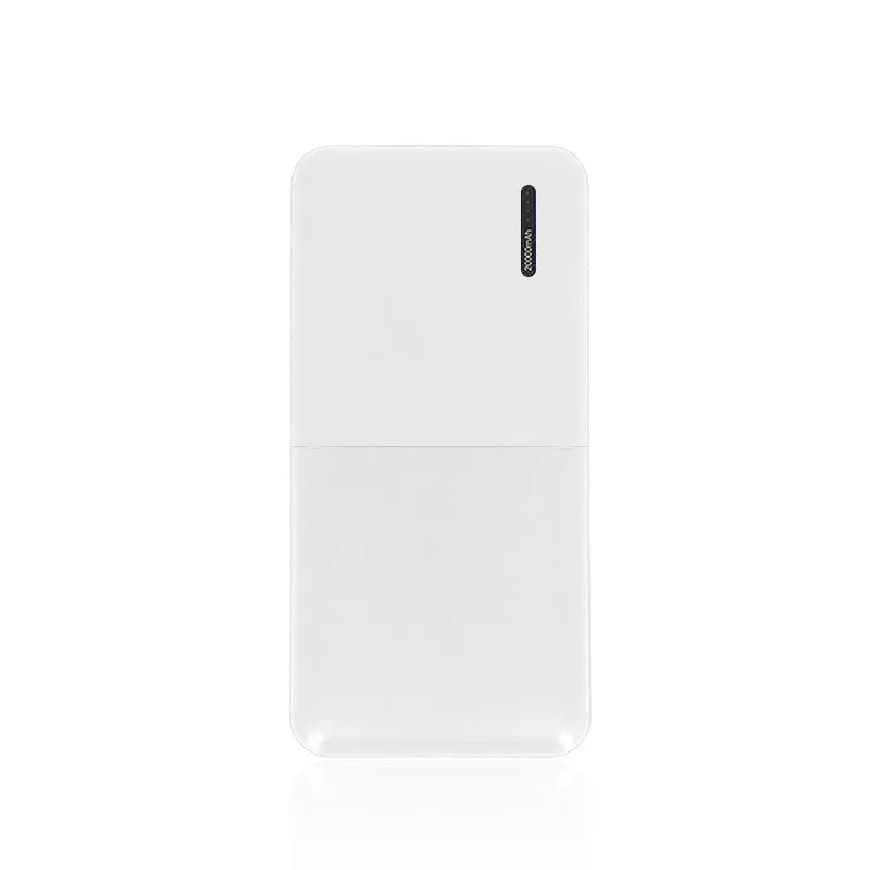 Black and white 20000 mAh power bank with multiple USB ports and plastic casing