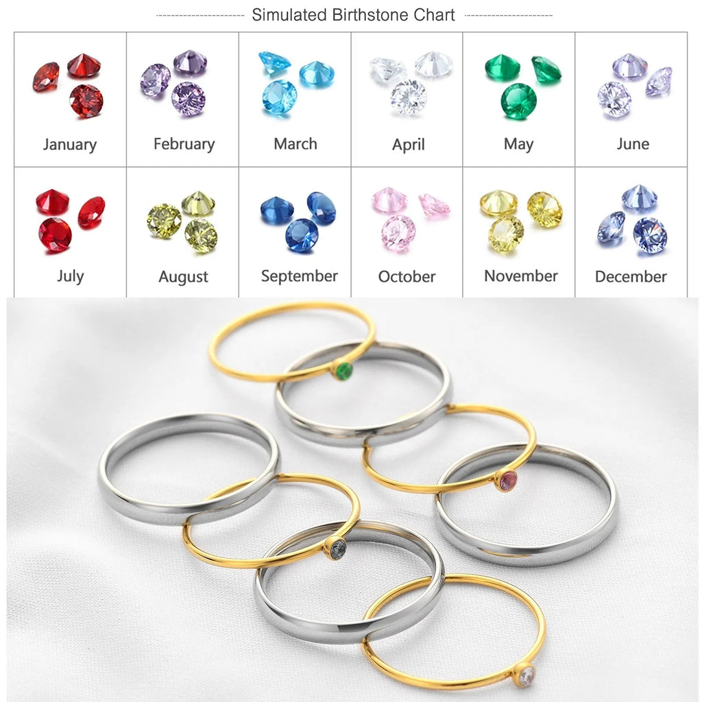 Geometric titanium steel ring with engraved detail and December birthstone colours on a white background