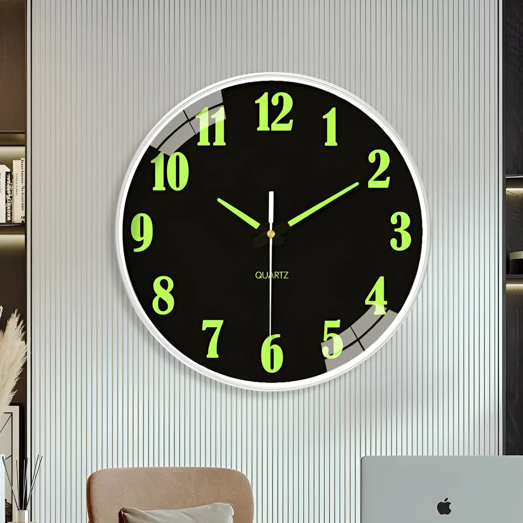 20cm modern wall clock with luminous numbers in plastic construction