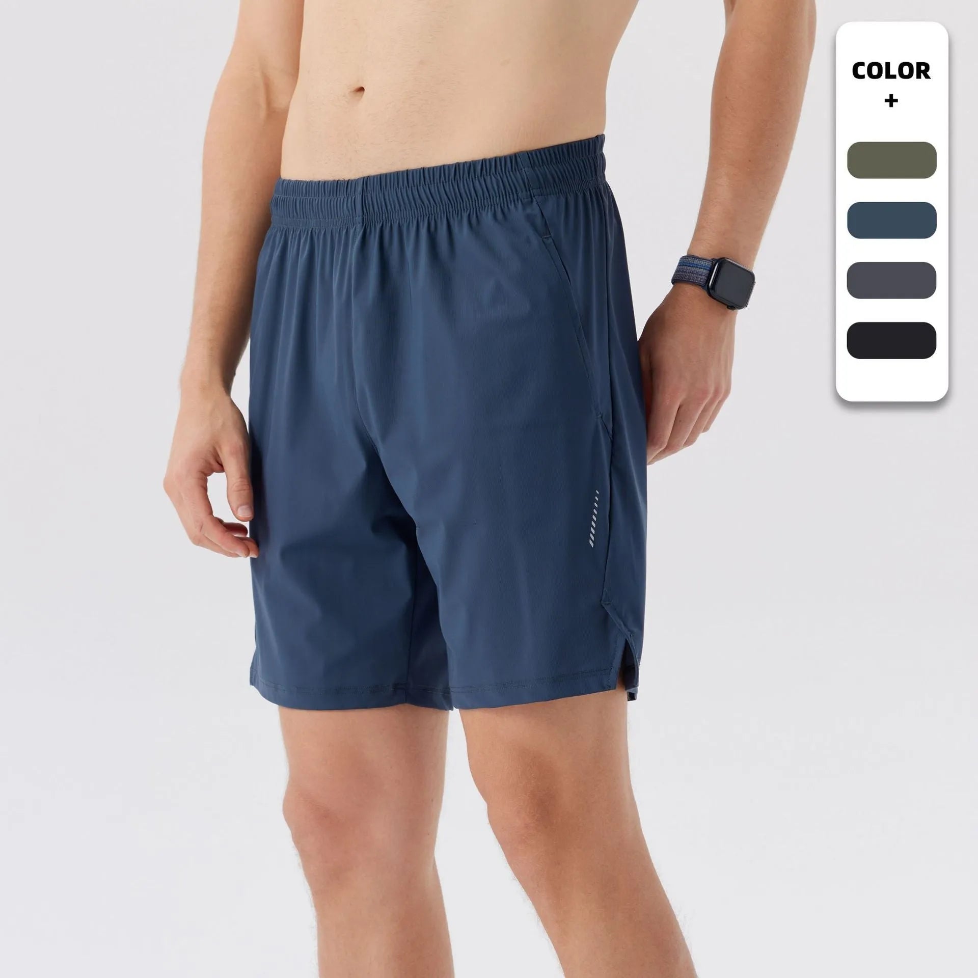 Men's black ice silk sports shorts with mid waist and shorts length for athletic wear