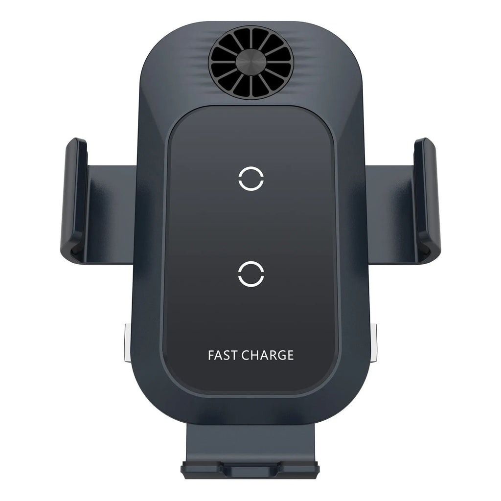 C35 colour car wireless phone charger holder mounted on an air vent, showing automatic clamping arms.