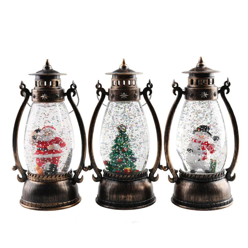 Plastic crystal ball LED oil lamp Christmas decoration in snowman or elderly style