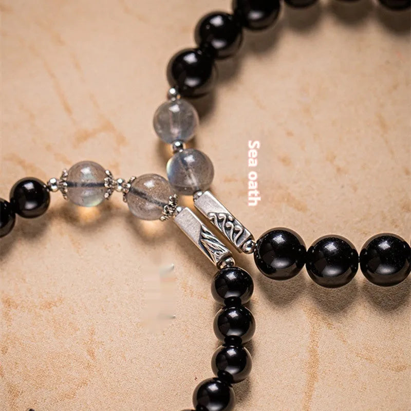 Obsidian Buddha beads couple bracelet DIY kit with 8mm and 10mm natural stone beads