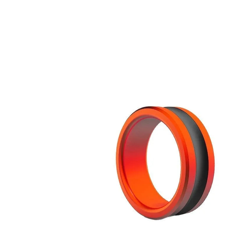 Orange and silver alloy fishing hand guard tool with non-slip surface and pull loop