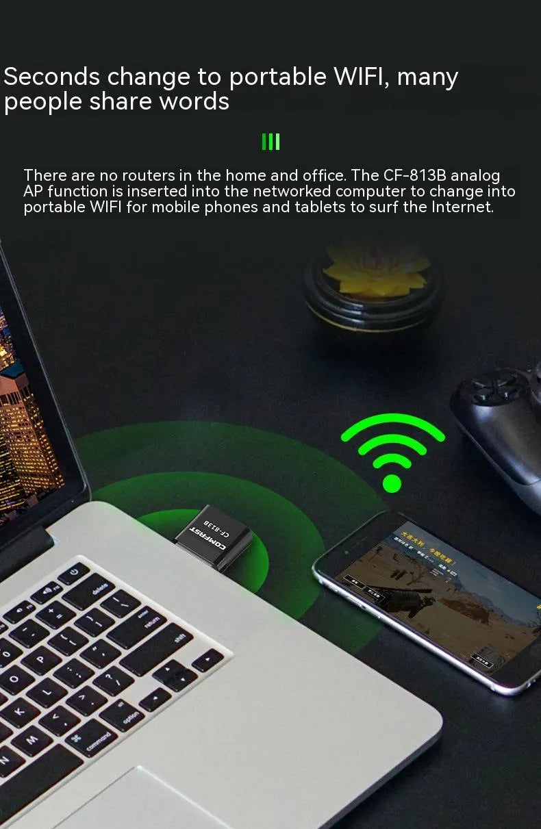 Black nickel-plated USB Bluetooth and dual-band WiFi adapter for PC connectivity