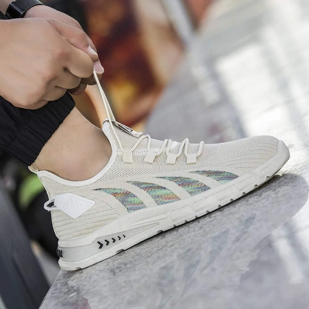 Lightweight low-top mesh sneaker in a neutral colour on a flat plastic sole.