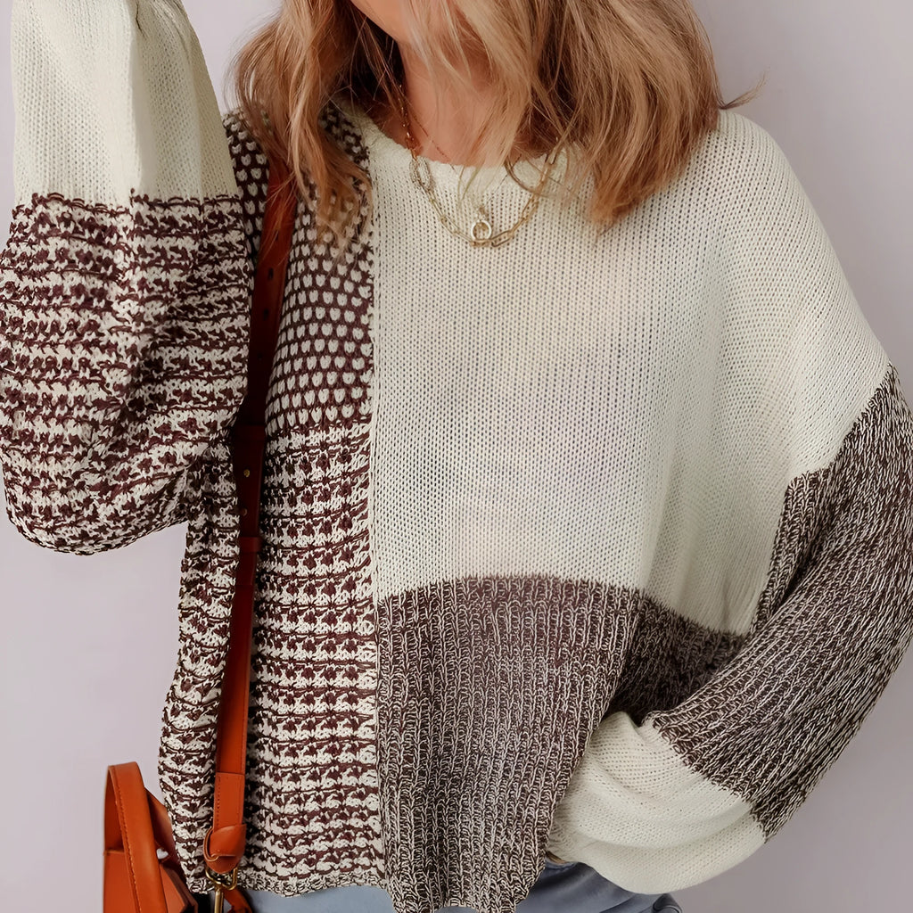 Dark khaki loose sweater with colour block back tie and drop shoulder design.