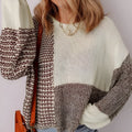Dark khaki loose sweater with colour block back tie and drop shoulder design.