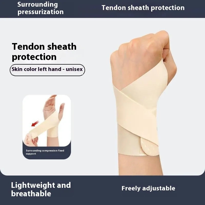 Adjustable black athletic wristguard shown on a wrist, suitable for badminton, tennis, and volleyball.