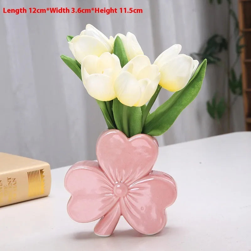 European style ceramic desktop vase in white porcelain with 15cm diameter dimensions