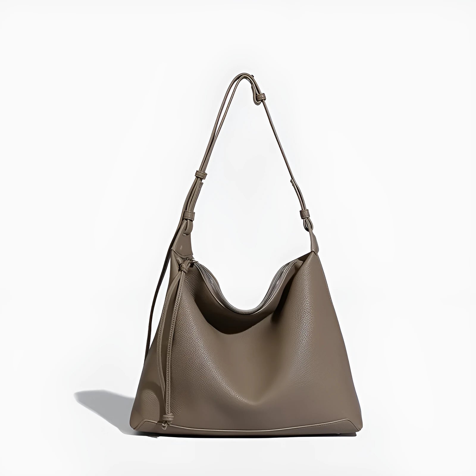 Large soft PU messenger bag in caramel colour showing 36cm length and shoulder strap