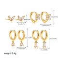 Copper geometric square earrings four-piece set with star designs in gold or silver electroplated finish