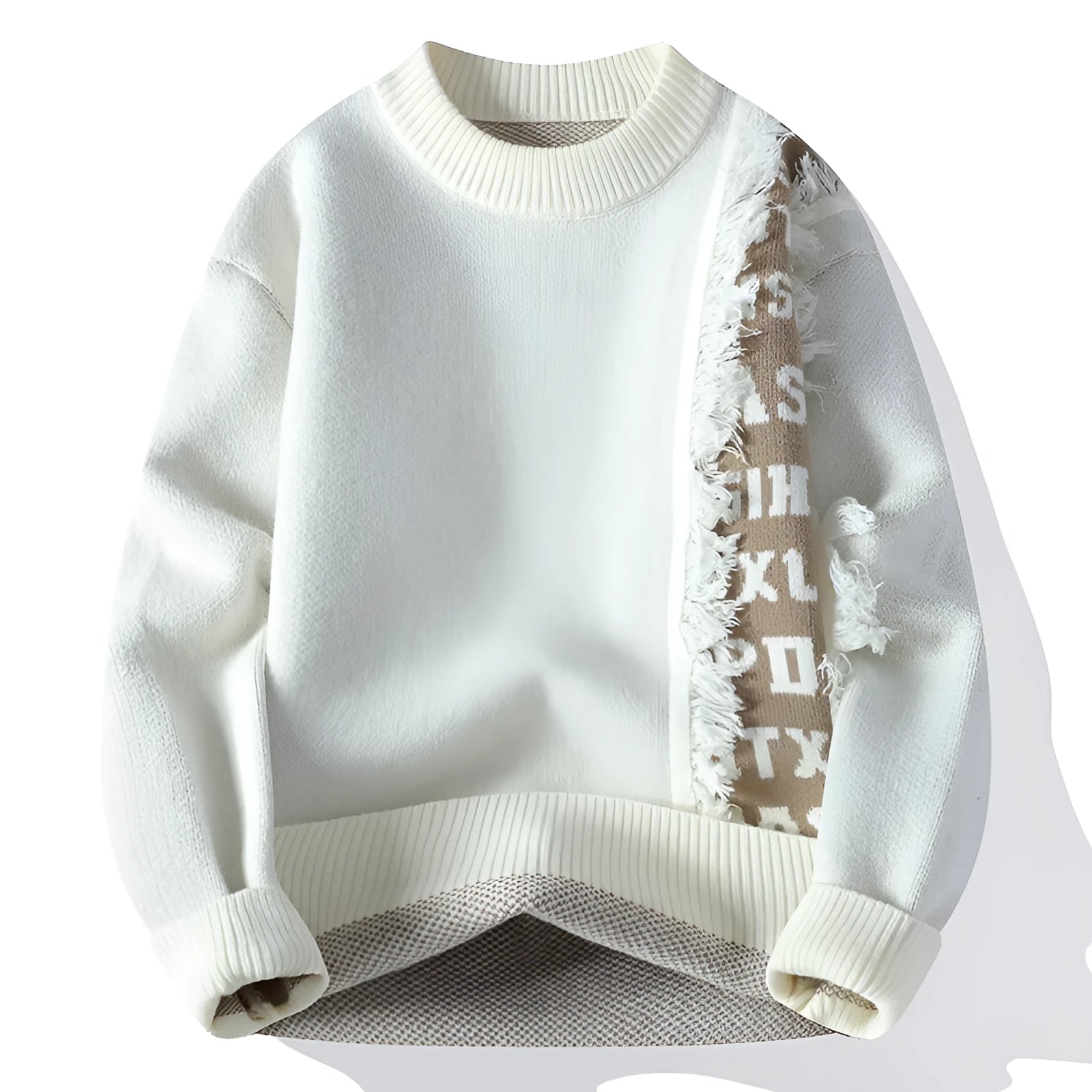 Men's loose-fit knitted pullover with ribbed hemline in black, grey, red or white colours