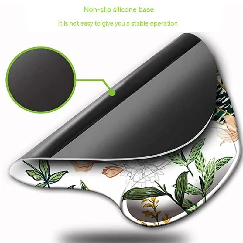 Black silicone keyboard pad with wrist strap showing floral pattern, dimensions 228×192×16mm