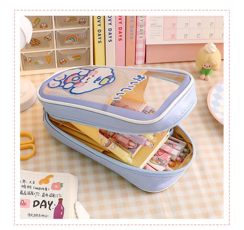 Transparent cartoon pencil case measuring 20cm with South Korea style design