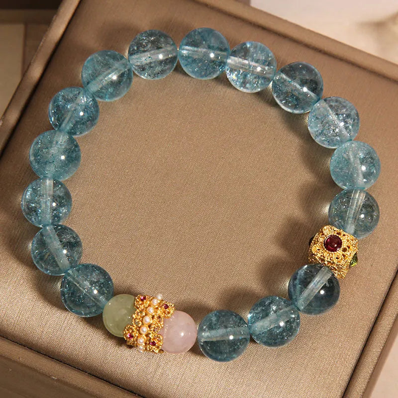 Blue crystal cube sugar bracelet with flexible band for women featuring Chinese style design