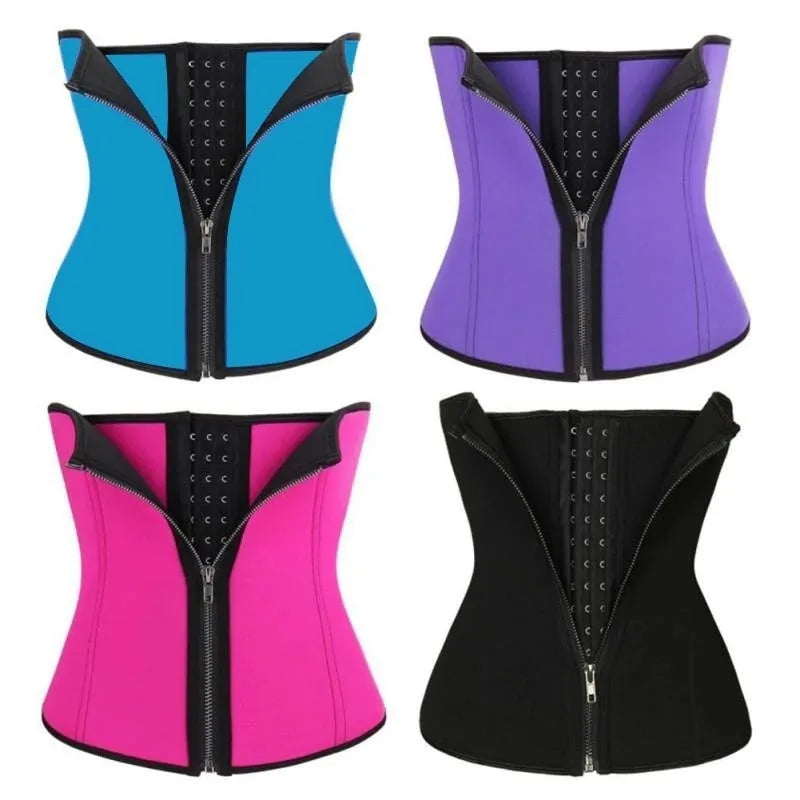Neoprene belly band corset in black, shown flat, with hook-and-loop closure.