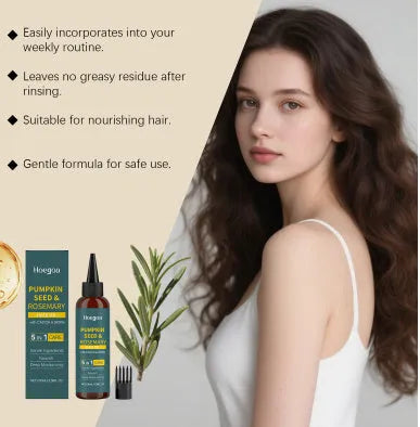 Rosemary essential oil bottle with pointed applicator nozzle and hair comb for hair care