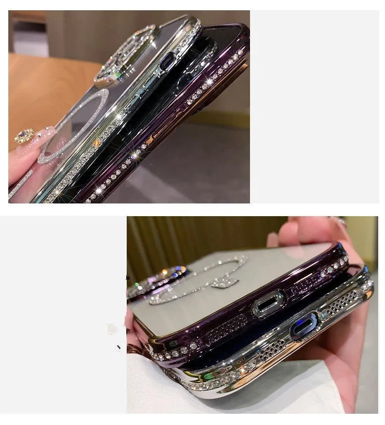 Wireless magnetic iPhone case in deep purple with soft silicone back and electroplated finish.