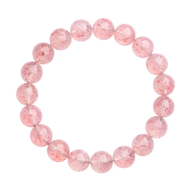 Strawberry quartz crystal bracelet with 10-10.8mm geometric balls in natural white water colour