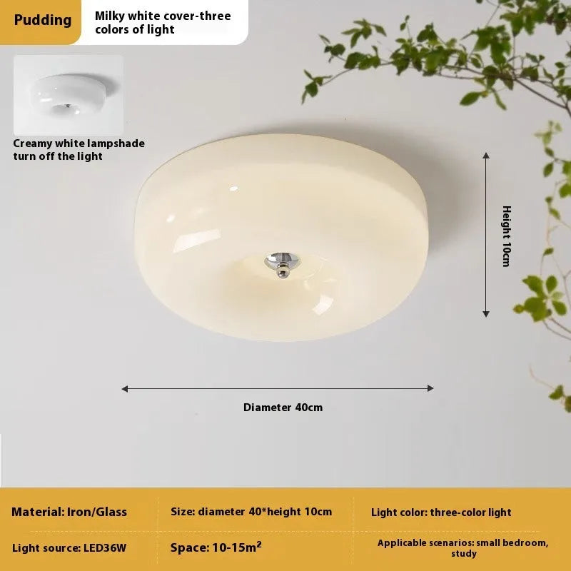 Cream-coloured American vintage style bedroom ceiling light with three-colour settings.