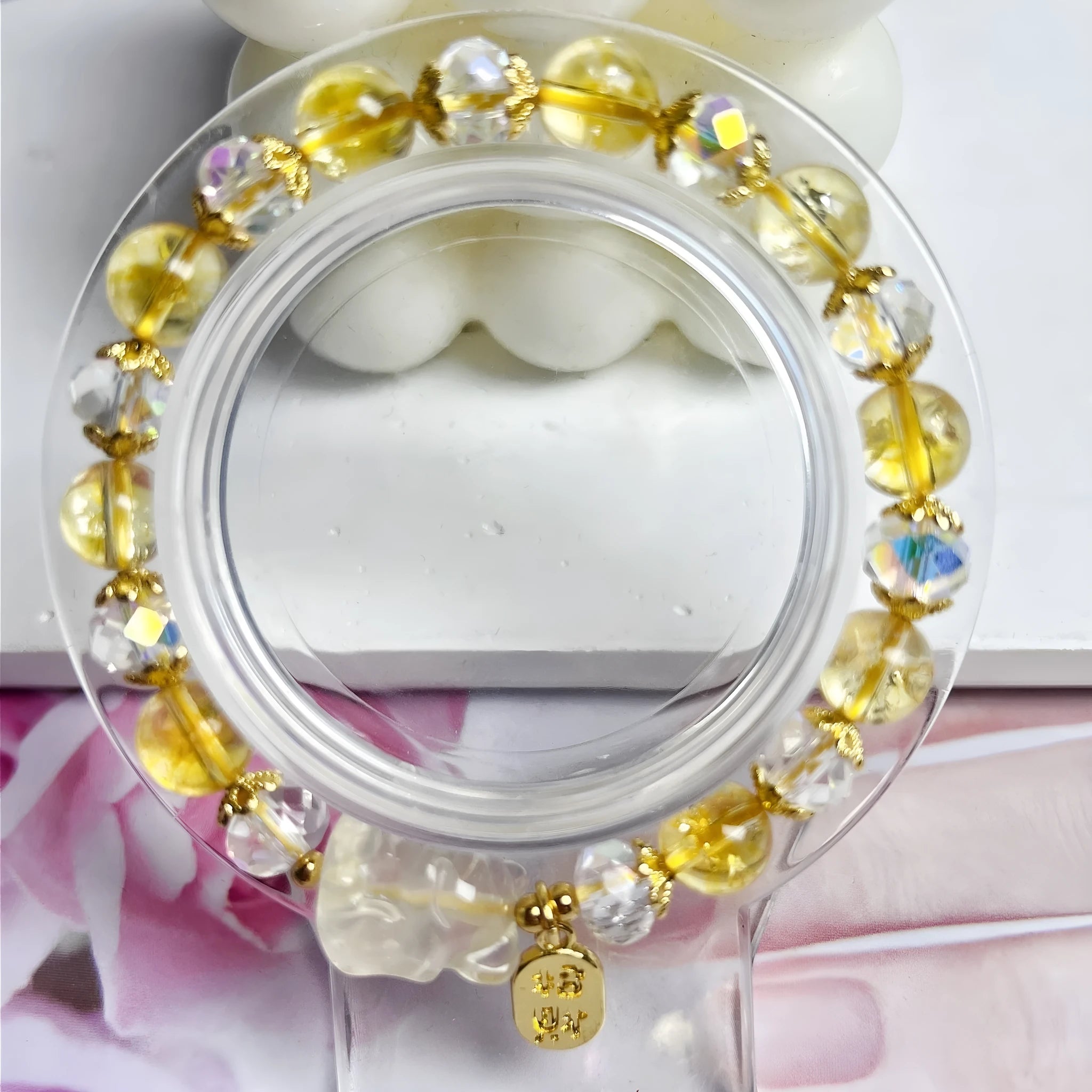 Original design natural citrine bracelet with detailed silver nine-tail fox charm for women