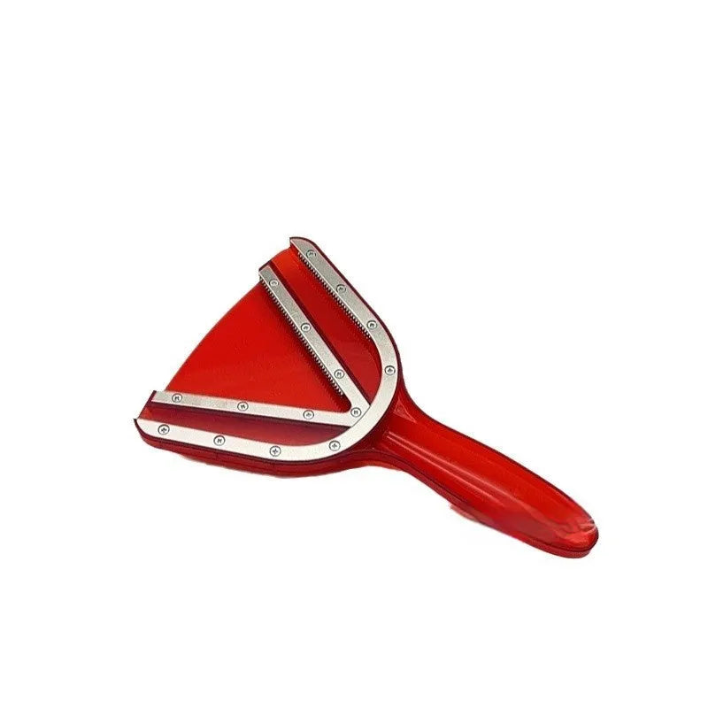 Adjustable telescopic can and bottle opener tool in red plastic on a white background.