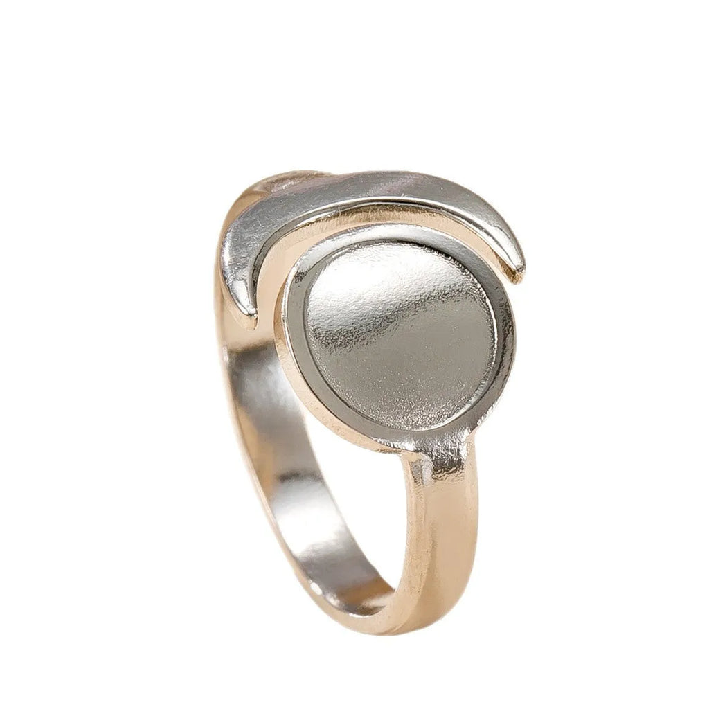 Stainless steel open ring with hollow star and moon design, electroplating finish, unisex average size.