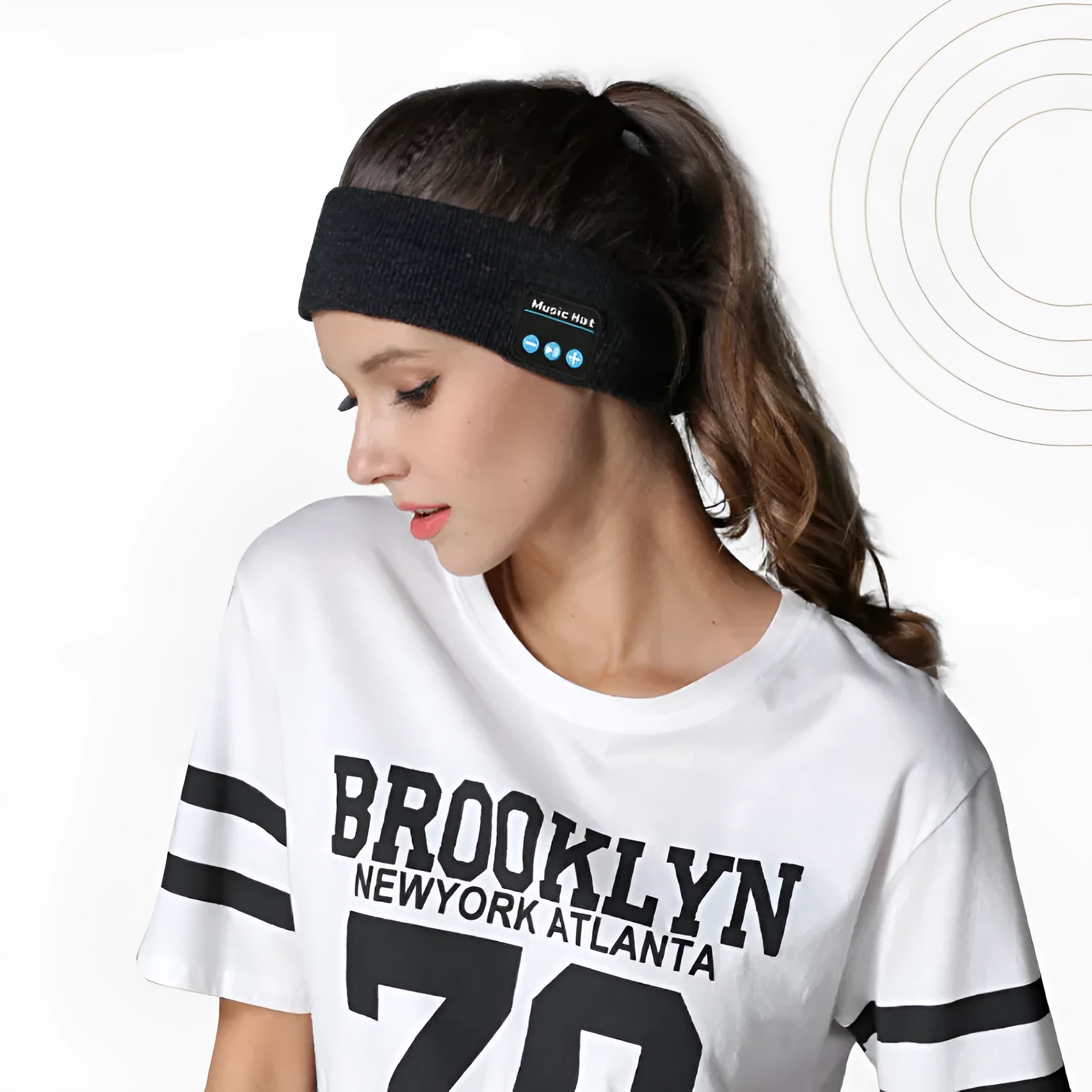 Bluetooth 5.4 eye mask sports headband with removable scarf attachment in black colour