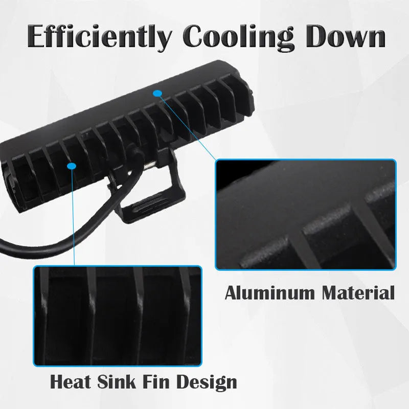 Black aluminium 7-inch LED strip work light with straight line shape