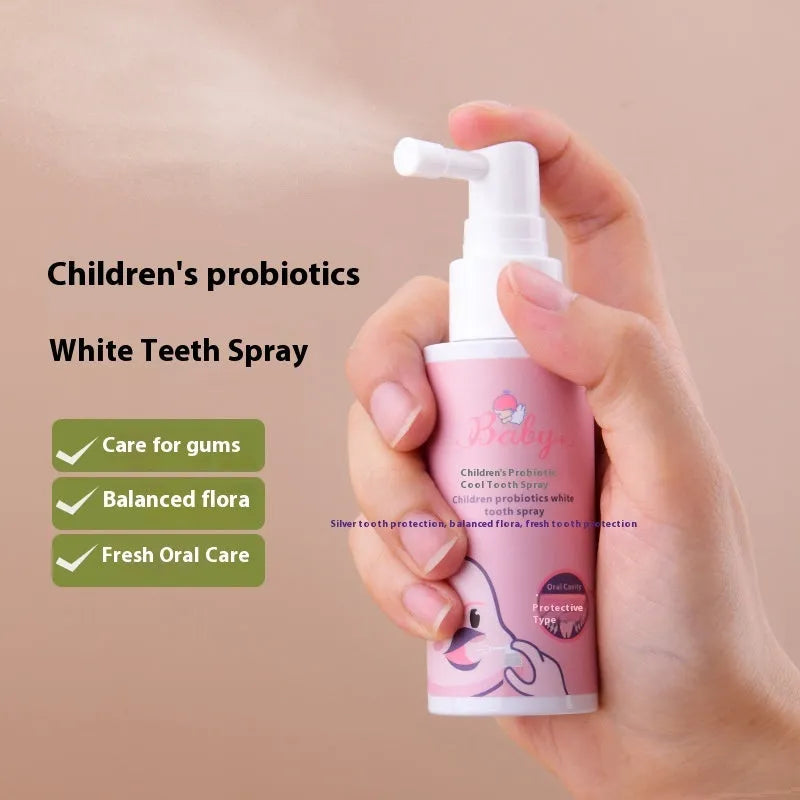 Children's probiotic oral spray bottle with anticavity and whitening properties in 40ml size