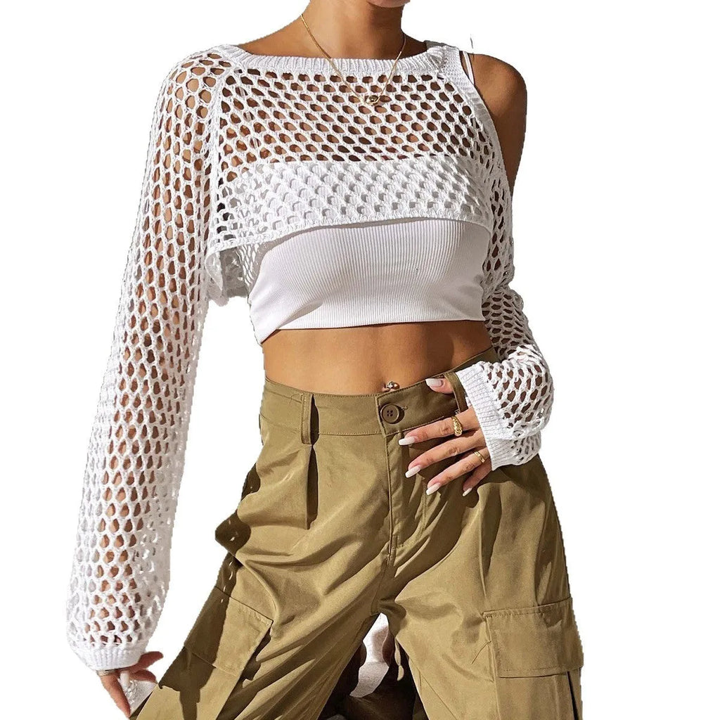 Mesh beach shirt with hollow navel design in army green colour