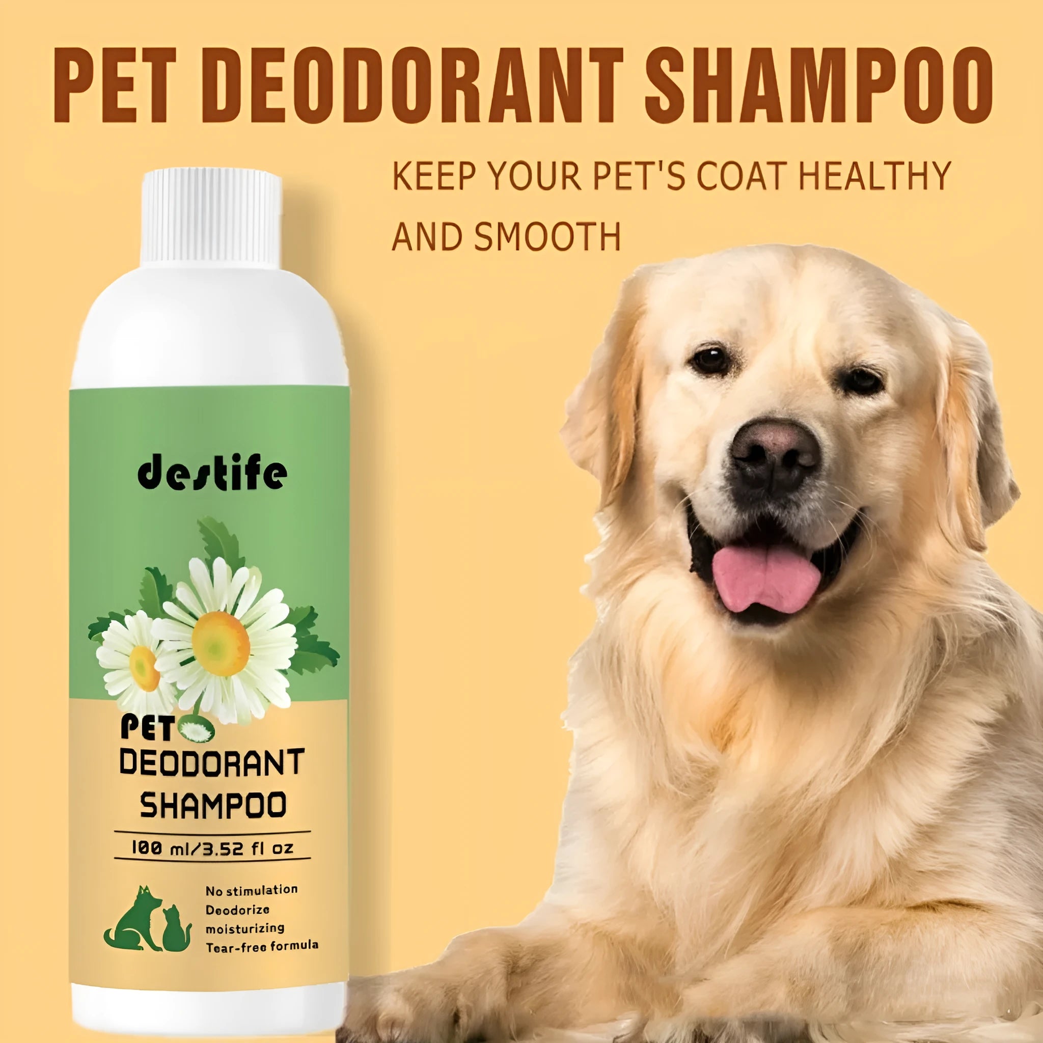 100ml bottle of pet shampoo and conditioner shower gel for dog and cat grooming with deodorising fragrance