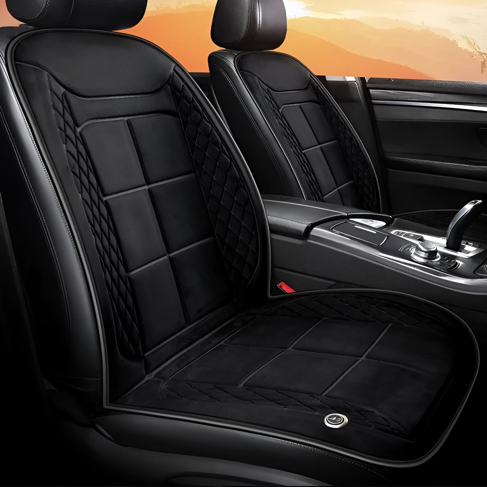 Auto heating cushion for car seats in beige, black, or coffee colours with cotton filler