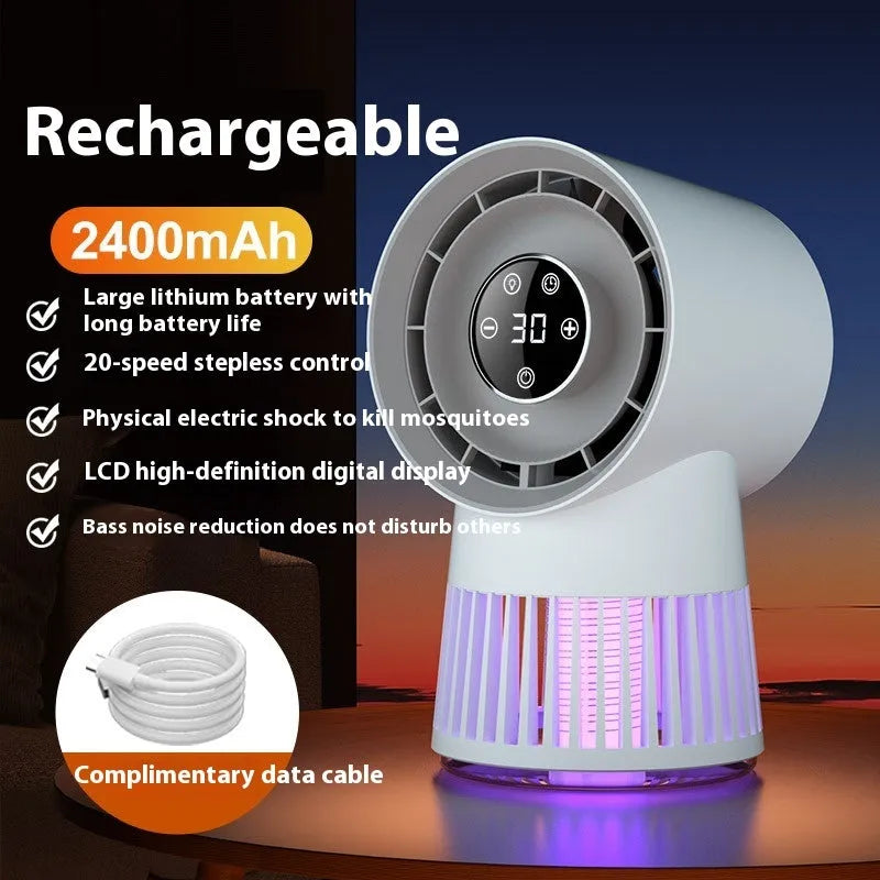 White USB rechargeable mini desk fan with mosquito killer function and LED light