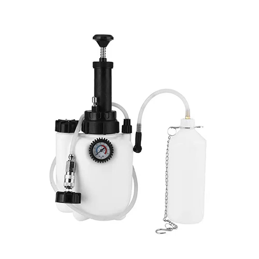 White 3-litre brake fluid tank replacement tool made of copper, iron, and plastic for car maintenance.