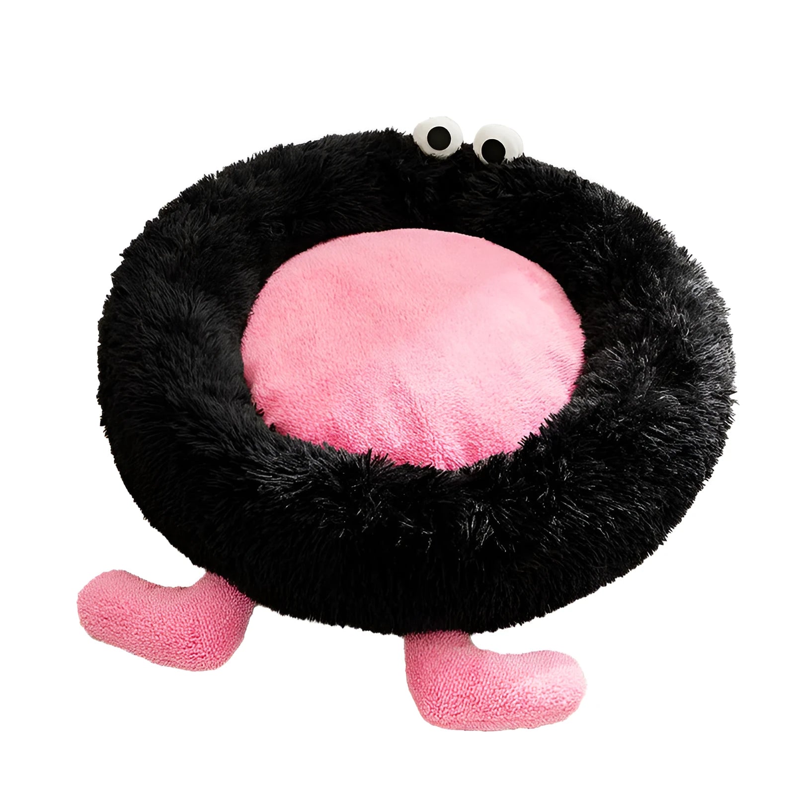 Elf Briquettes pattern plush pet bed with raised sides in blue, pink, or yellow