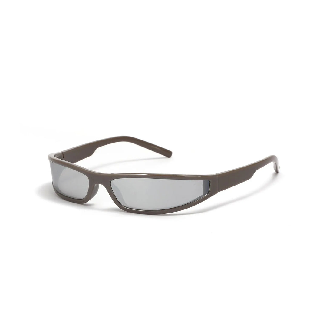 Female narrow frame future style sunglasses in bright black and gray colour option