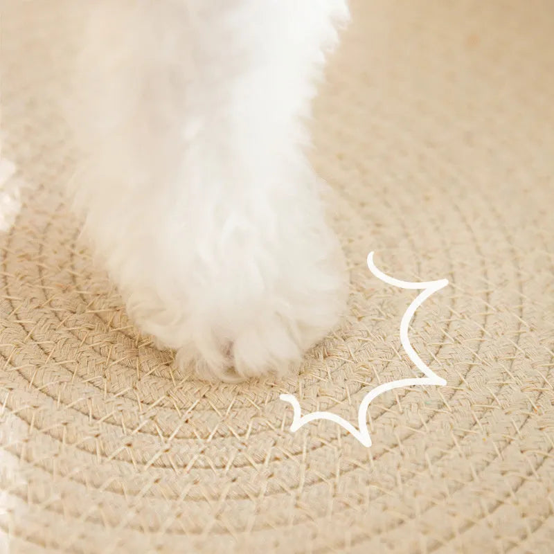 Green oval cat scratch pad bowl bed made from sisal measuring 650mm by 420mm