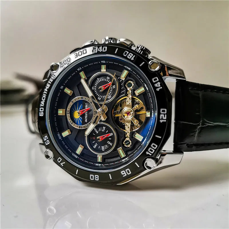 Men's automatic mechanical watch with a slim 12mm case shown in multiple colour variants.