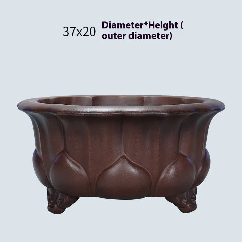Chinese classical style purple sand succulent bonsai flower pot measuring 37x37x20cm.