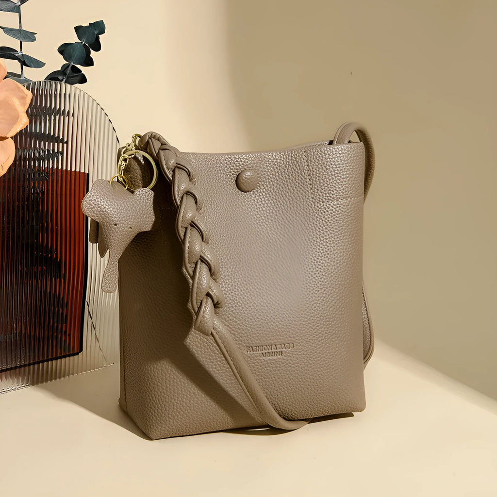 Women's soft genuine leather multilayer phone crossbody bag, square vertical shape, black colour, 20cm height