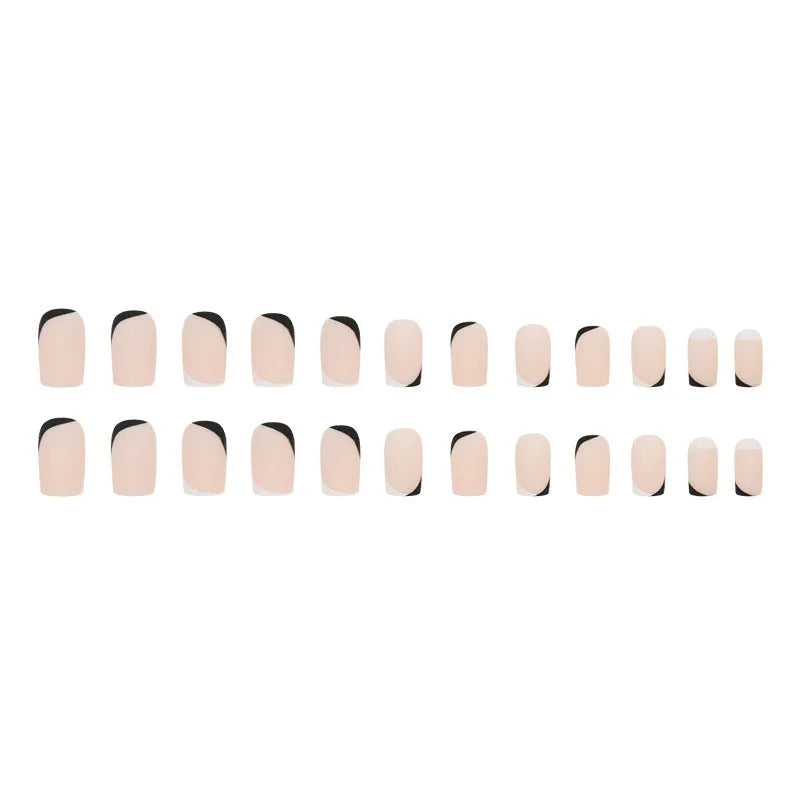 Black and white frosted artificial nails set with mandarin duck colour design
