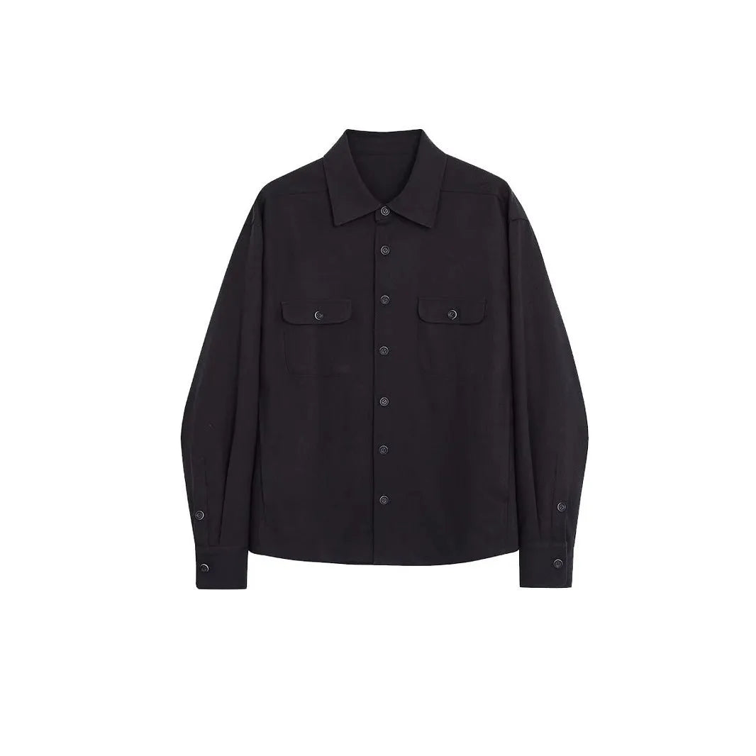 Men's simple profile long sleeve shirt with a cotton lapel collar, shown in Light Sand Rice colour.