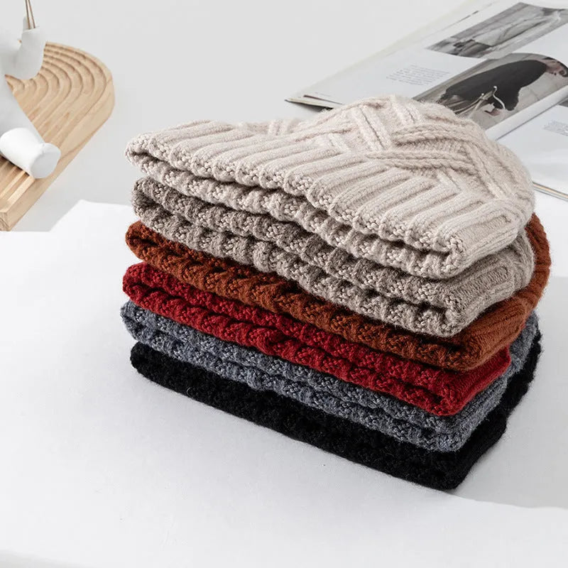 Wool knitted dome crown winter hat with totem design in various colours