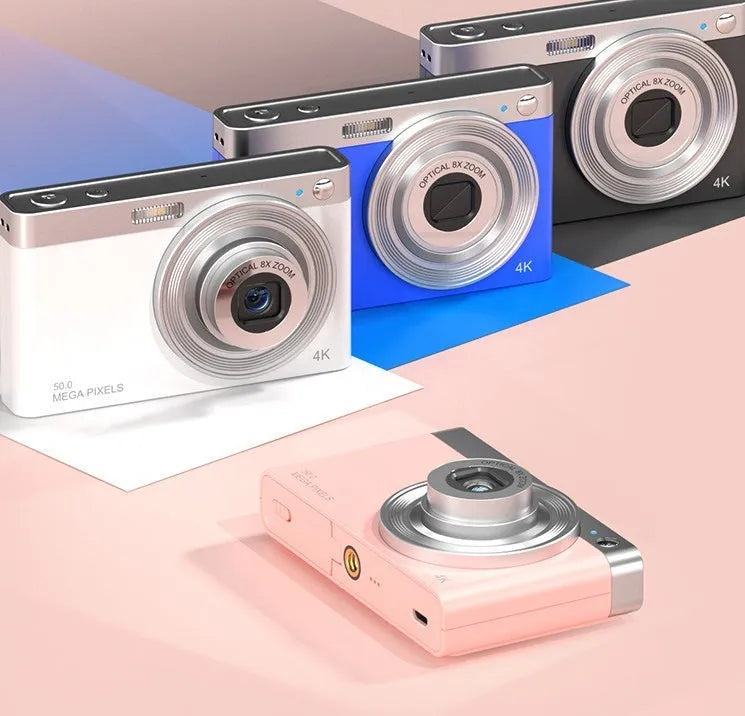 Student digital camera with retro design in three colours: Cherry Blossom Pink, Dark Night Black, Space White